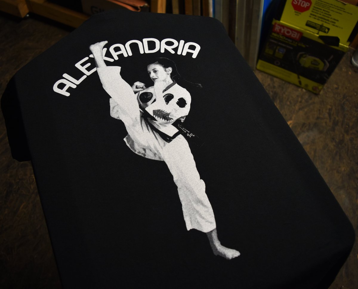 Previous order for a local family from San Antonio, Texas 
1 color front print on 100% cotton t-shirts 
#screenprintingorder #screenprintingshop #screenprintingprocess #printingservices #customtshirts #familytshirt #blacktshirt #martialarts #fightingmode