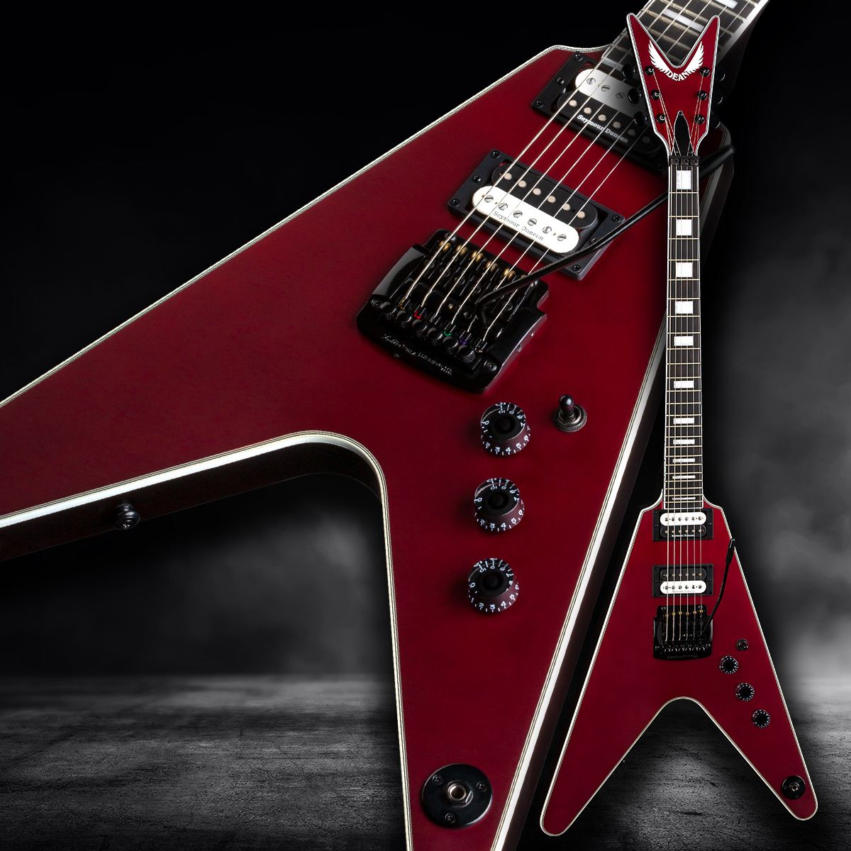 The #Dean V Select 24-Fret in Metallic Red, equipped with a Kahler