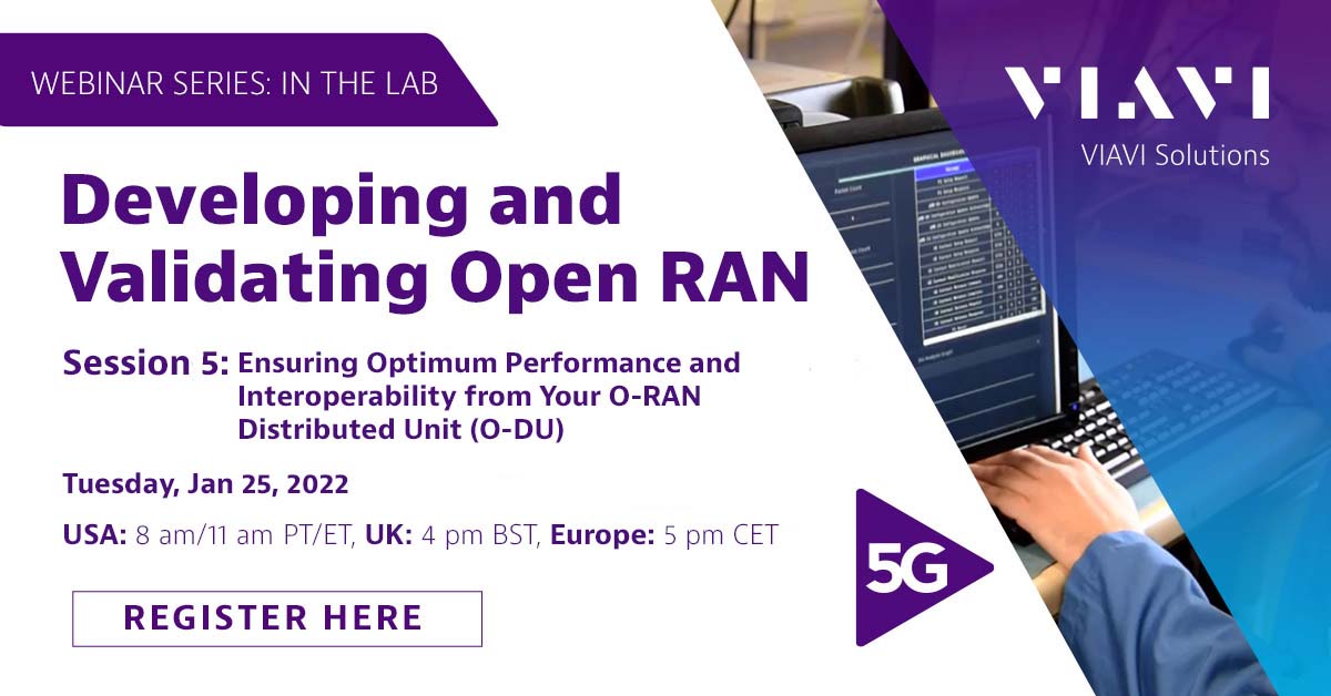 WEBINAR SERIES | Next in the Developing and Validating #OpenRAN in the Lab series: ‘Ensuring Optimum Performance and Interoperability of Your O-RAN Distributed Unit (O-DU).’ Learn about the challenges of testing an O-DU or O-DU/O-CU combination. Sign up: https://t.co/3hcWeDRruT https://t.co/0jAihhMoui