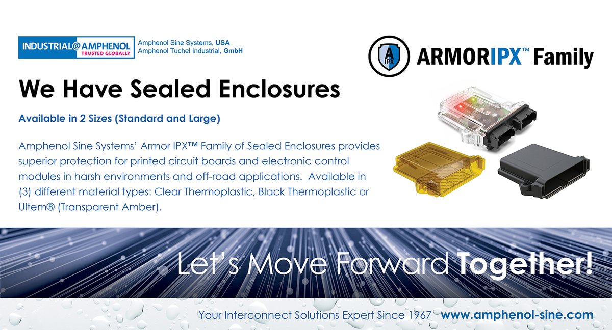 AmphenolSine's tweet photo. Let's Move Forward Together!
#ArmorIPX #Enclosures #Waterproof #Thermoplastic #CostEffective #Connectors #LetsMoveForwardTogether #AmphenolSineSystems #YourInterconnectSolutionsExpert
https://t.co/YTJqyHapPu https://t.co/OuBGj0lWRd