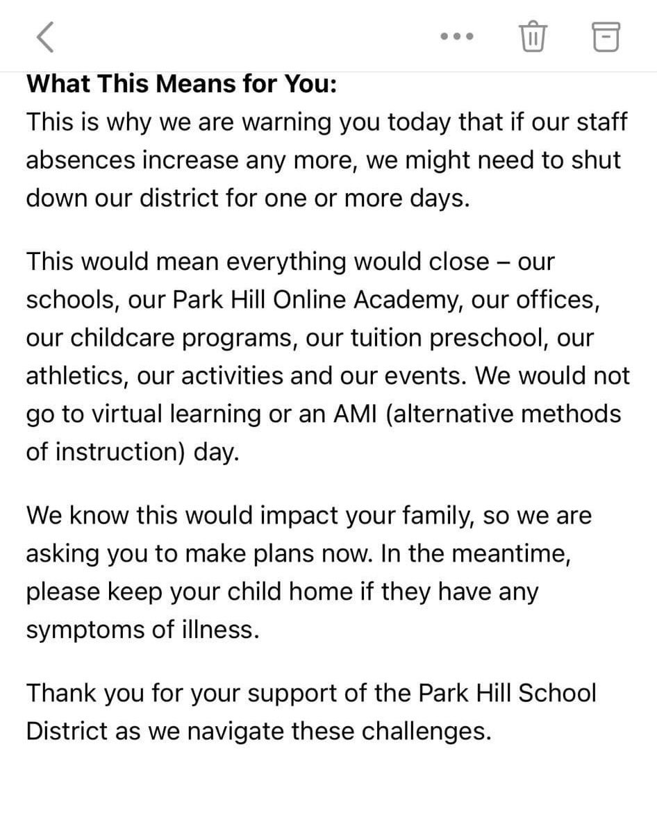 LauraAnnSTL's tweet photo. This out from Park Hill School District in Missouri. AG Eric Schmitt filed a lawsuit against Park Hill last Friday over mask mandates. #CuttheSchmitt #SueBully #MoLeg https://t.co/tnzQ5vyIoE
