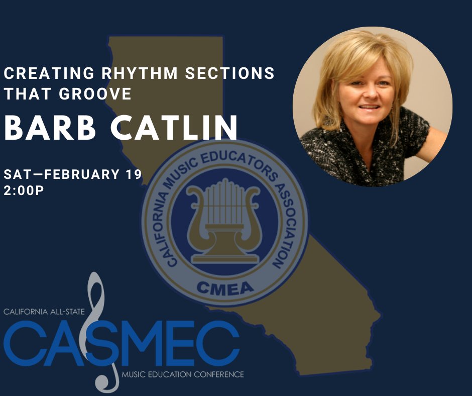 CMEA_CalMusicEd's tweet photo. Have you registered for @CASMEC ?
Register here https://t.co/3jzvEHwuvD &amp; view CASMEC's Health and Safety Protocols

Session Highlight @CA4Jazz @BarbCatlin » Creating Rhythm Sections that Groove
#casmec2022 #casmec22 #musiceducation #musiced #mused #musicteachers https://t.co/VIk4WCkw0I