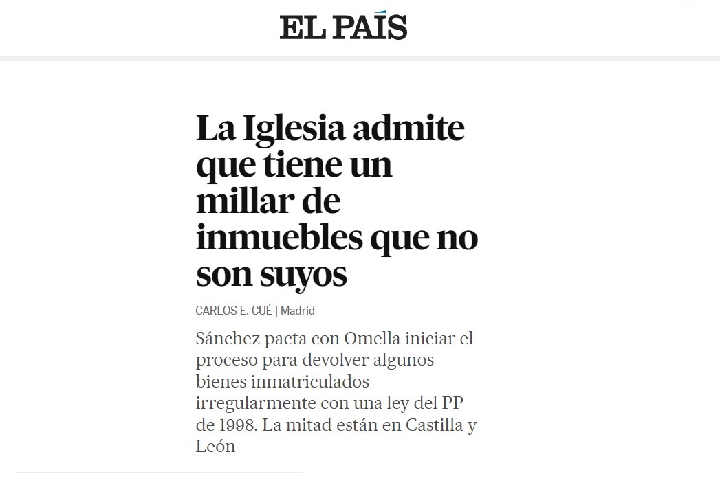 ObispoMunilla's tweet photo. ¡MANIPULACIÓN MEDIÁTICA!

+ No es que el Estado haya descubierto que la Iglesia había inmatriculado indebidamente mil propiedades.

+ Sino que la Iglesia ha aclarado al Estado los errores existentes en el listado de propiedades presentado por el Gobierno al Congreso de Diputados. https://t.co/q1cnB1P6tR