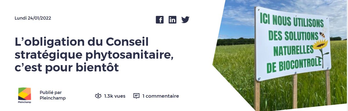 L’obligation du Conseil Stratégique #phytosanitaire, c’est pour bientôt !
➡️Obligatoire à compter du 01/01/2024, les #ChambAgri, en ordre de marche, invitent les agriculteurs à l’anticiper pour éviter un gros embouteillage à la veille de l’échéance.
Lire 👉pleinchamp.com/actualite/l-ob…