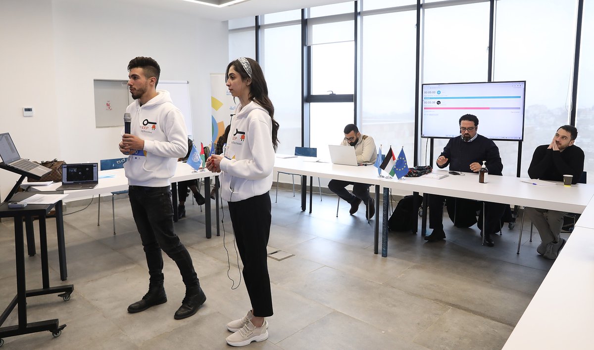 moustadama's tweet photo. The #PalestineCleanTechInnovationCompetition - 1st Edition picks up the pace. Today at the @PTechnopark, 6 #Palestinianstartups from #WestBank and #Jerusalem pitched in front of a distinguished jury of international experts. #staytuned #UNIDOPalestine @EUpalestinians #MoNE #MoEE https://t.co/raMmrcKYuO