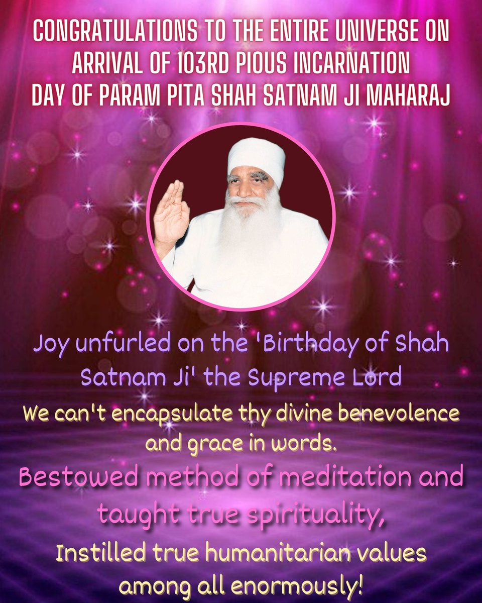 Deepsingh_nain's tweet photo. Heartiest❤️ congratulations to whole universe on the incarnation day of Shah Satnam Ji Maharaj. Millions people are so excited to celebrate this pious day with full of blessing of Dr MSG and doing humanity works  #HappyBirthdayShahSatnamJi https://t.co/uc8vS29gWt