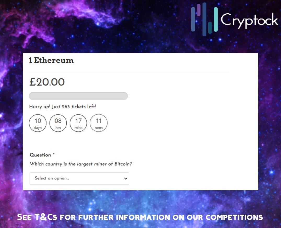 Cryptockcomps's tweet photo. Load up on #Etherum with Cryptock #cryptocurrencies #competitions https://t.co/cGooDxrH9k