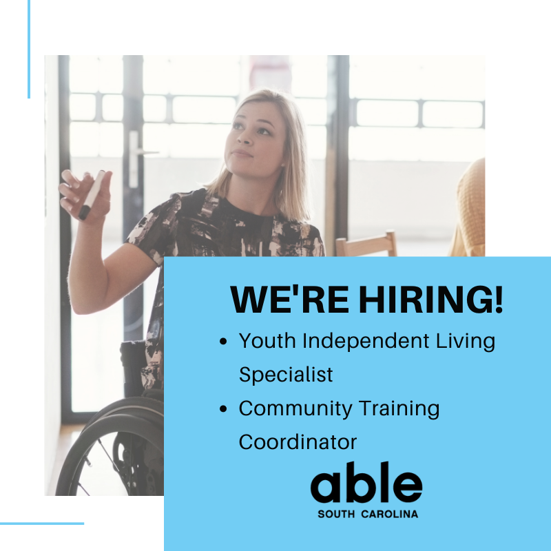 Able_SC's tweet photo. We’re hiring !💼
A Youth Independent Living Specialist and a Community Training Coordinator! Learn more and apply
Youth Independent Living Specialist: https://t.co/wiMO53fPFE
Community Training Coordinator: https://t.co/weEEbc2BnT
#AbleSC #Disability #Employment #Hiring https://t.co/rQ7b0ZVJtC