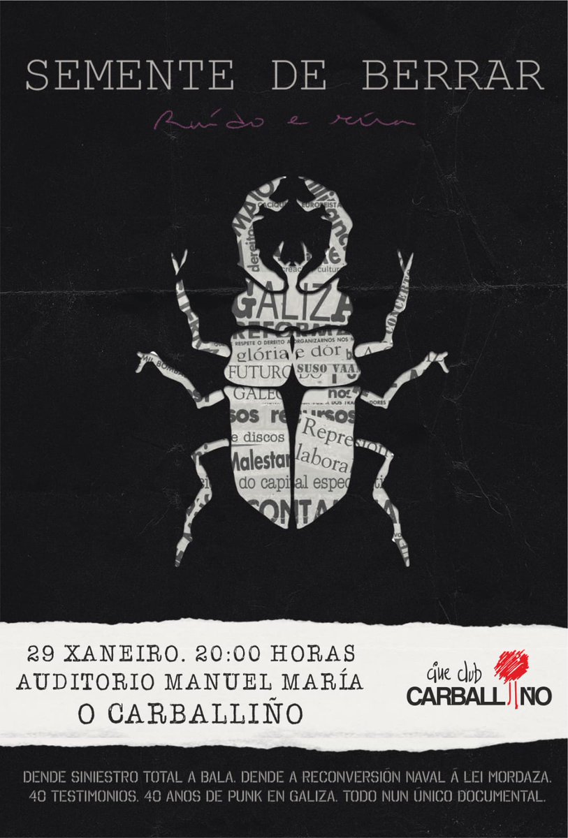 SementeDeBerrar's tweet photo. 👉 Projeçom no Carvalhinho

📅 29 de janeiro
🕒 20.30h
📌 Auditorio Manuel María

#SementeDeBerrar #RuídoERua https://t.co/0I9lAaQkRW