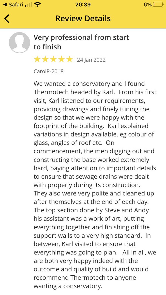ThermotechUPVC's tweet photo. Another lovely review from one of my customers where I just finished a conservatory. Check out all our reviews on https://t.co/nZJEJWA8rZ. #qualitycompany 😀 https://t.co/Hz5Sh4rISL
