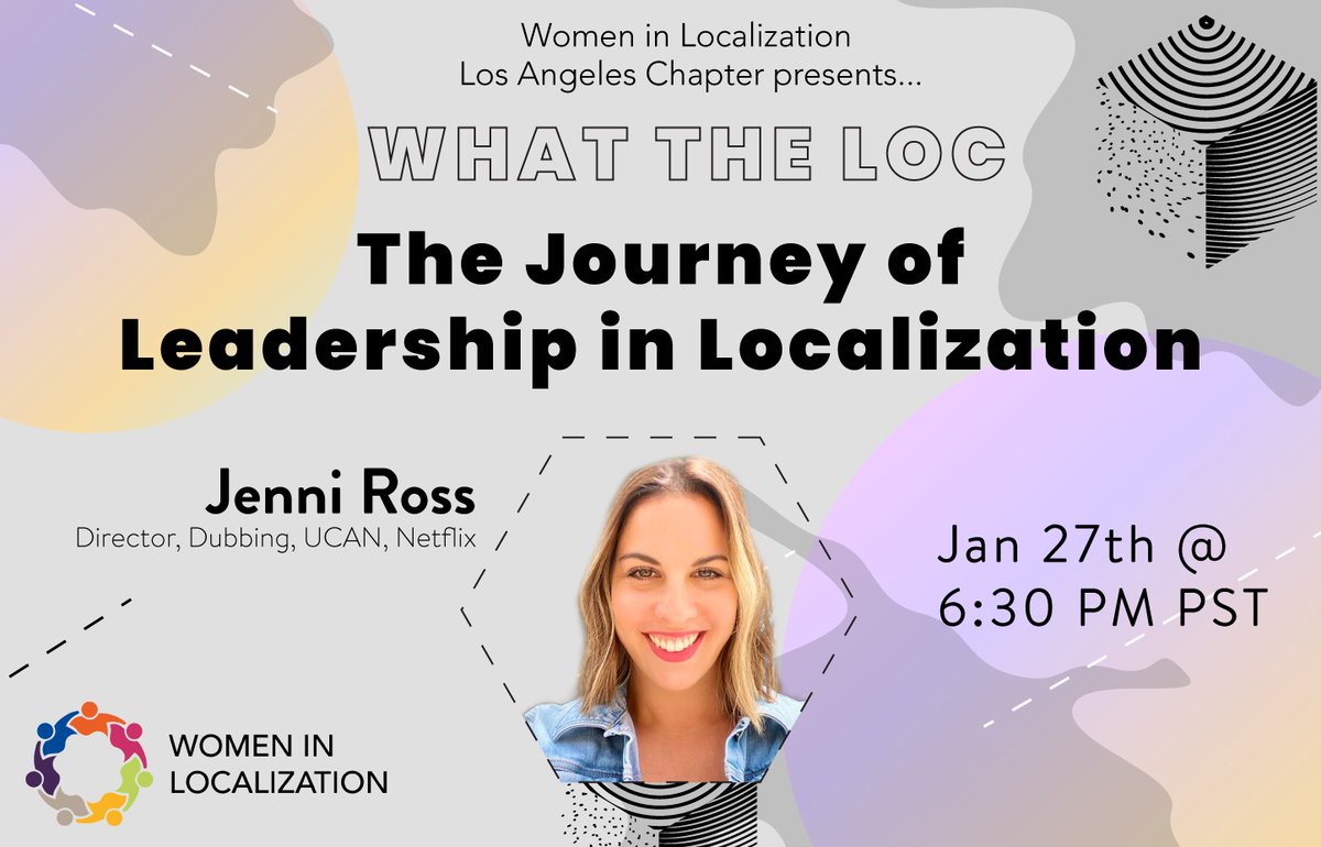 Only a few days left to the second episode of our WHAT THE LOC series! 🎉

We are pleased to present one of our panelists for this episode: Jennifer Ross who is currently the Director of Dubbing for UCAN at Netflix. 

eventbrite.com/e/wlla-what-th…

See you there? #womeninlocalization