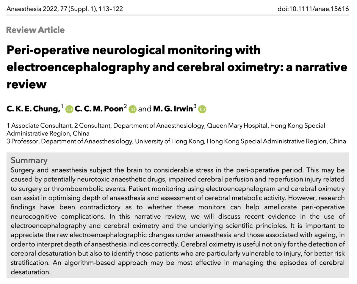 Anaes_Journal's tweet photo. 🔐Peri-operative neurological monitoring with electroencephalography and cerebral oximetry: a narrative review.

This excellent new paper from @ericckchung and @mgirwin features in the 2022 Special Supplement and is #FOAMed forever! 

🔗https://t.co/3RQihK2tJr https://t.co/khrT4dBx7C