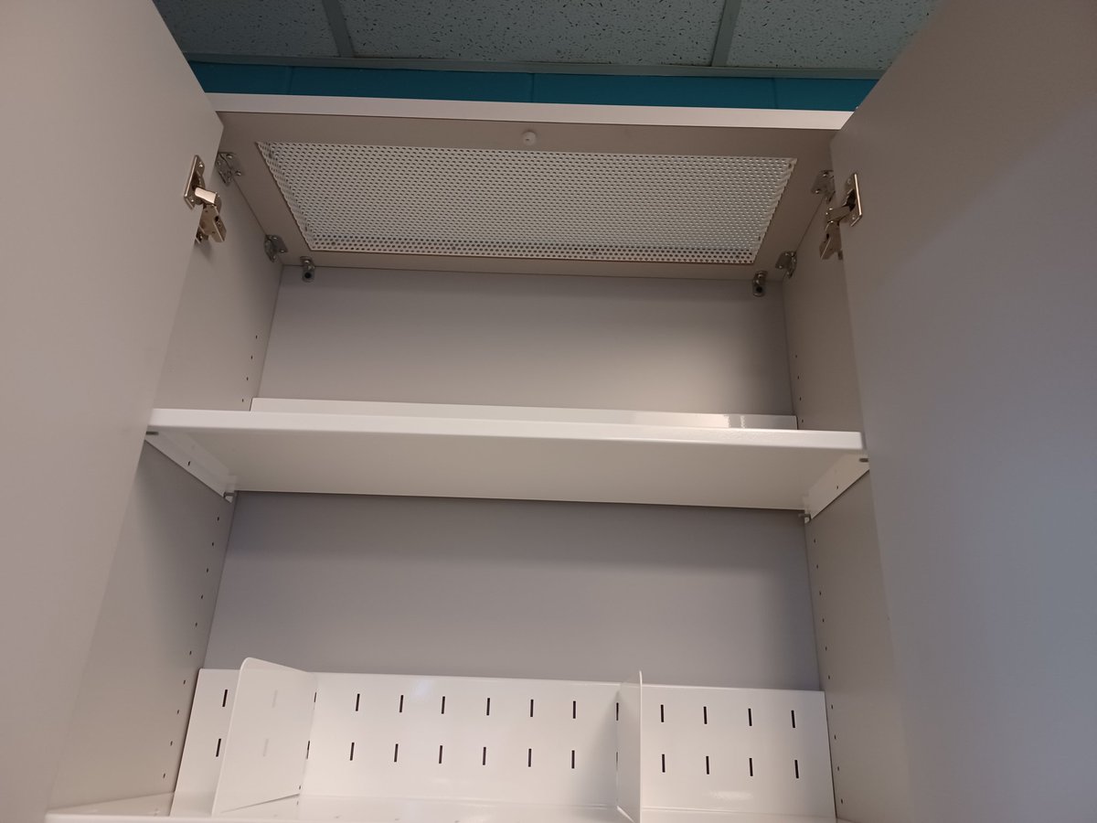 _allcities's tweet photo. New wall mounted electronics storage cabinet installed @WaterlooLibrary ! Looking good; slotted box shelves/dividers, mesh top for airflow &amp; locking doors. #librarylove #spatialdesign #LibraryShelfie #publiclibrary https://t.co/iAPDrcj4Ya