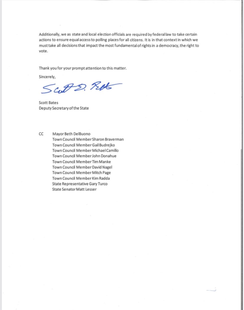 🚨🚨 @SOTSMerrill has just sent a letter to Newington’s registrars of voters questioning the town’s proposal to shutter 5 of 8 local polling places. 

My position is clear: the proposal is unsound and will result in voter suppression.