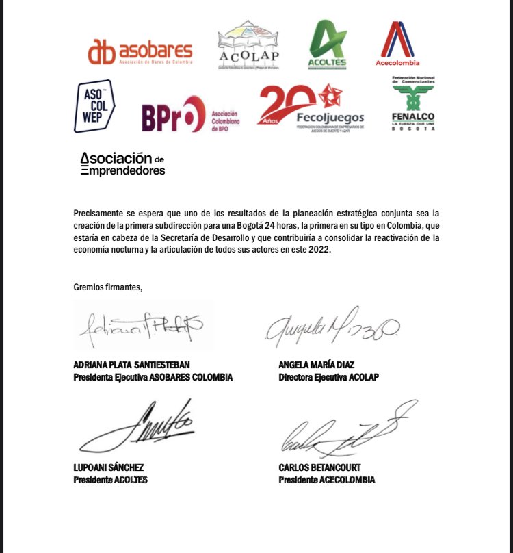 DesarrolloBta's tweet photo. El trabajo coordinado público-privado nos permitió mitigar los impactos económicos de la pandemia. Seguiremos con este diálogo constante y propositivo para consolidar el crecimiento y una #Bogotá24Horas. Gracias a los gremios por el respaldo a @DesarrolloBta y a estas iniciativas https://t.co/5iDBPb1Tie
