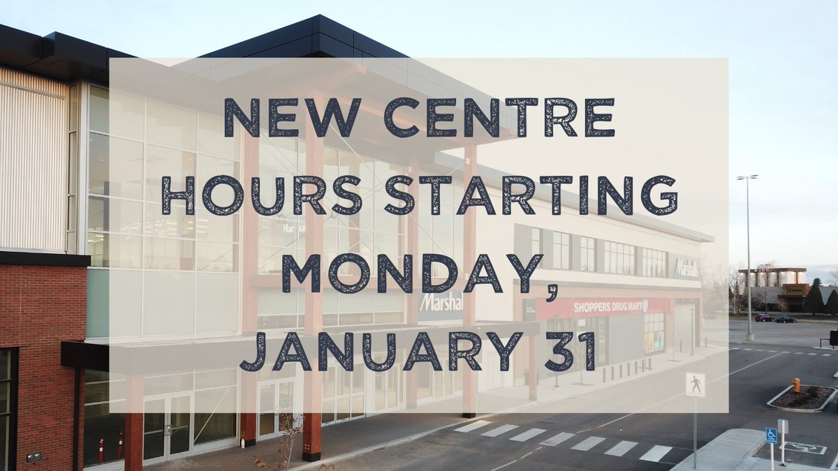 shopbowerplace's tweet photo. Howdy, guests! Starting Monday, January 31, our centre hours will be as follows:

Monday – Saturday: 
10:00am – 7:00pm

Sunday: 
11:00am – 5:00pm

Select retailer hours may vary. Hours are subject to change. Happy shopping!

#ShopBowerPlace #RedDeer #YQF https://t.co/VGBr1N6TiQ