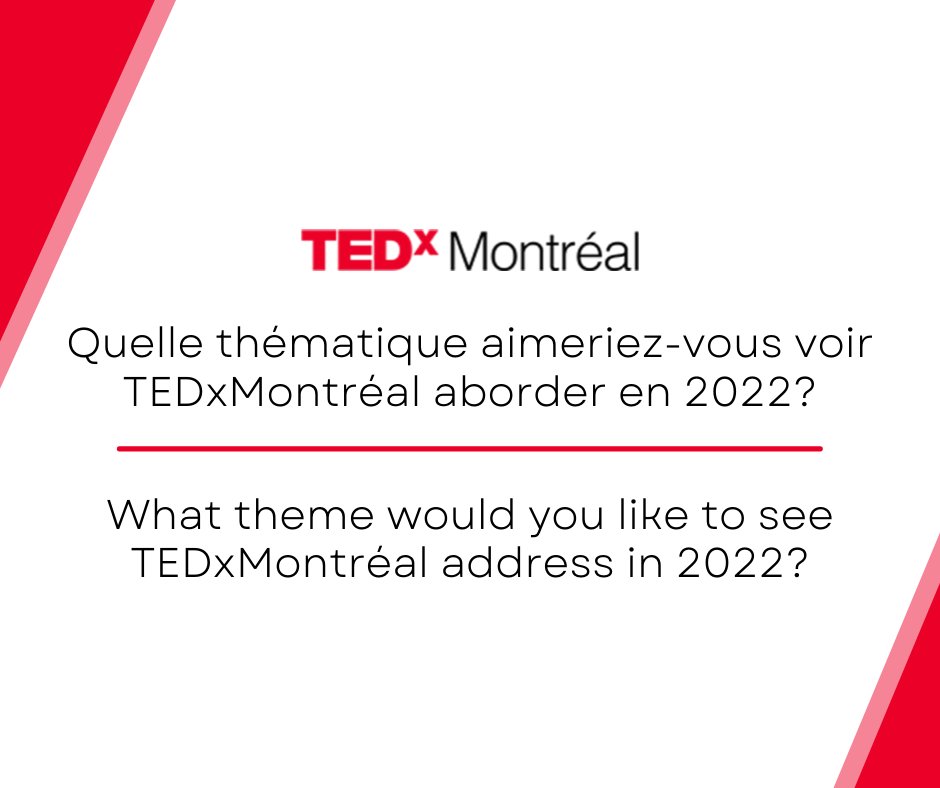 NOUS AVONS BESOIN DE VOTRE AIDE !

Cette année, nous voulons apporter des événements que VOUS aimez ! Donnez-nous votre avis dans les commentaires et créons ensemble les futurs événements TEDxMontréal pour les Montréalais !

#montreal #tedx #tedxmontreal #team #projects