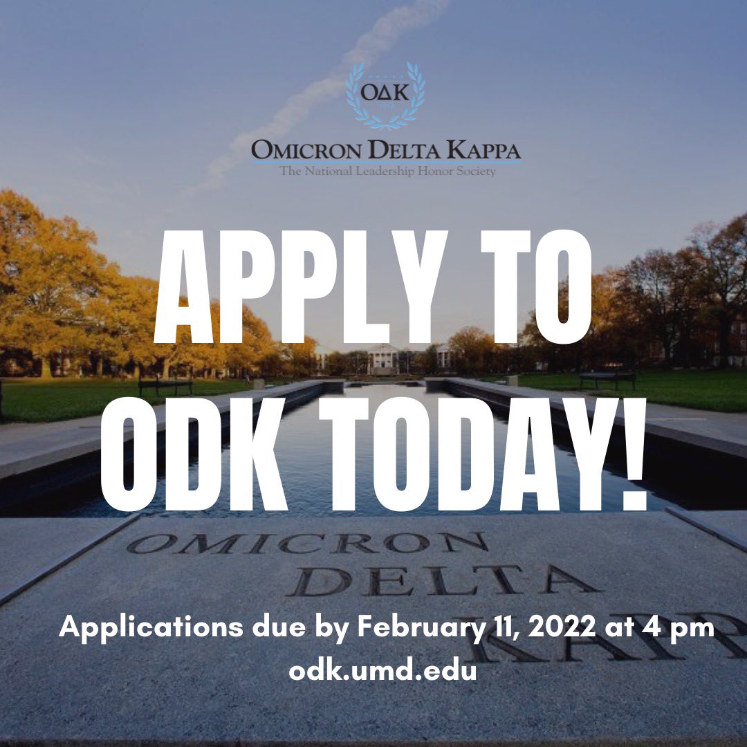 ODKUMD's tweet photo. Happy first day of spring semester, and happy first day of ODK applications! Visit https://t.co/tpN3NWDQTa for more information and to apply for membership in Omicron Delta Kappa National Leadership Honor Society at the University of Maryland. https://t.co/eA3XboPjx6