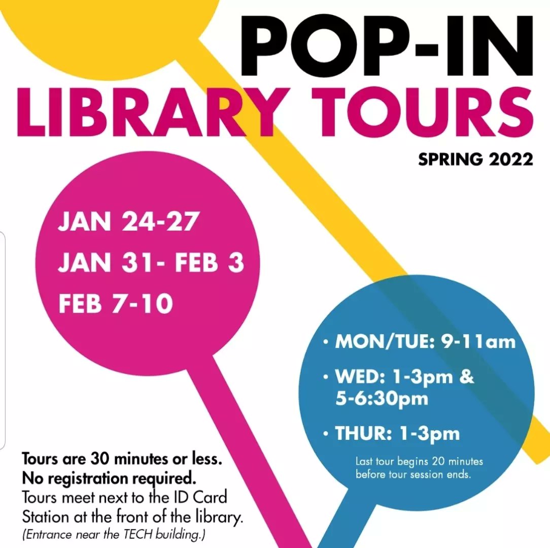LSCCYFLibrary's tweet photo. Librarian Bronwyn led our first #PopInTourCYF of the semester! The tours are geared towards students, but all are welcome. Pop in the library for one of our award-winning tours today! View the flyer for more details (last image in sequence). #lsccyfairlibrary #lsccyfair https://t.co/Q8kFTYh7Ev