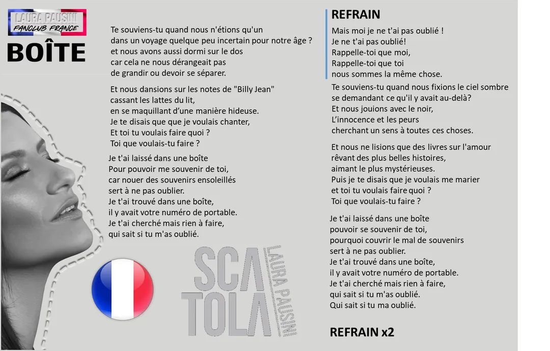 lpfcfrance's tweet photo. 🇫🇷 TRADUCTION en Français de #SCATOLA (BOÎTE)
@LauraPausini https://t.co/j534WDZBK1