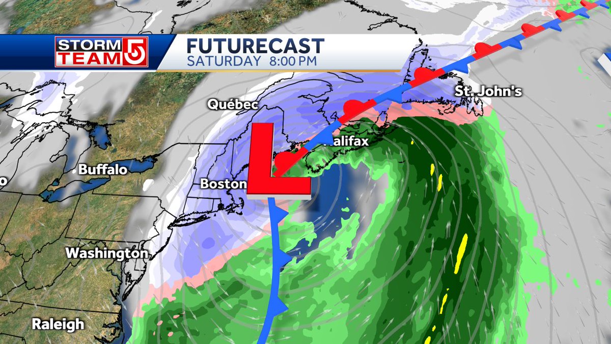 WxManAJB's tweet photo. After a brief, light snow tonight, #StormTeam5 is watching a potent winter storm potential heading into this weekend.
Concern would be for coastal flooding, heavy snow across the interior, very strong winds – all track-dependent, of course.
https://t.co/ZhoLsrPM19
#WCVB https://t.co/YXp4tkoH7i