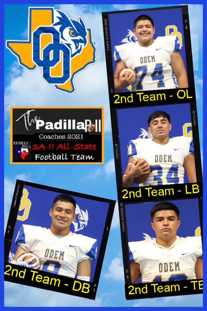 2021 Padilla Poll Coaches 
  3A-II All-State FB Team

2nd Team Offense:
OLine - Matthew Acosta
TE - Austin Dominguez

2nd Team Defense:
DB - Marcus Martinez
LB - Noah Ramirez