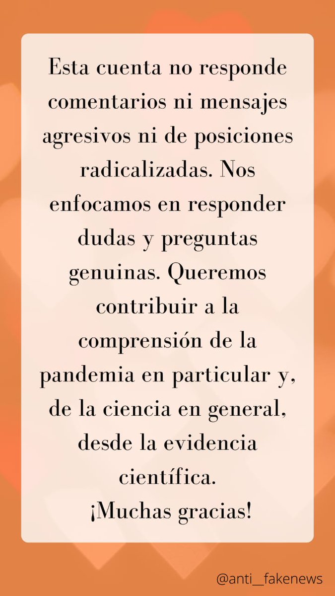 anti__fakenews's tweet photo. 😔En estos últimos días estuvimos recibiendo mensajes agresivos. No vamos a responderlos, nos ponemos a disposición para responder dudas y preguntas genuinas.
🙋‍♀️Queremos contribuir a la comprensión de la pandemia y de la ciencia en general, desde la evidencia científica. https://t.co/ljnugzDqPT