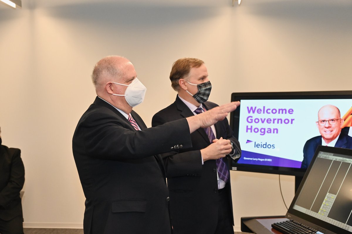 GovLarryHogan's tweet photo. Leidos is a recognized leader in tackling the world’s most pressing issues, and Maryland is the proud home to their campus in Gaithersburg. Today I toured their facility and spoke with members of their executive leadership team about public health and safety solutions. https://t.co/5F18YxFS1W