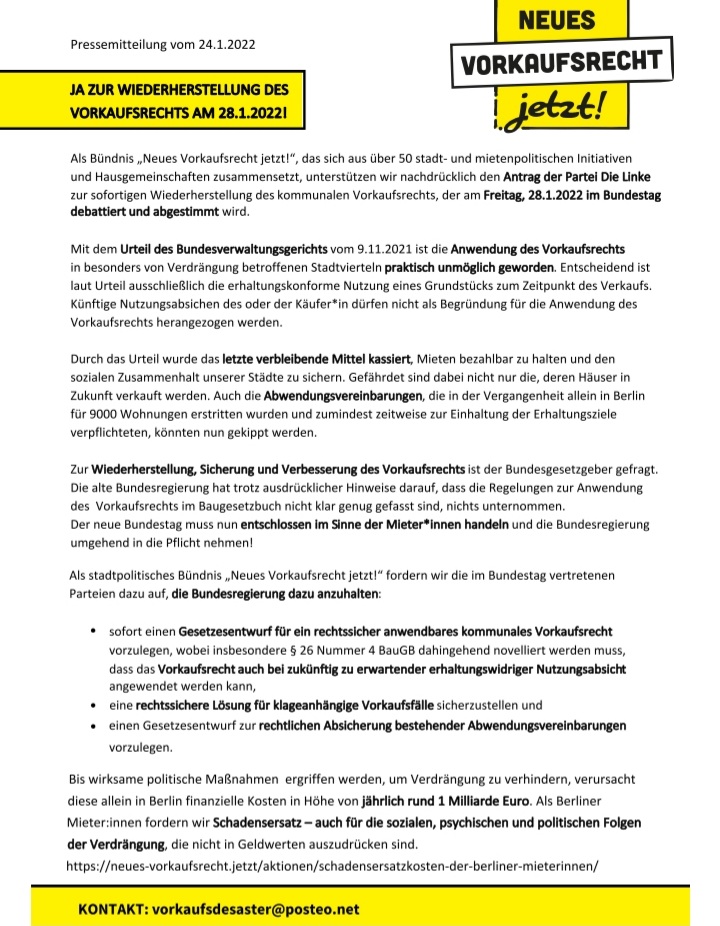Ihr wolltet doch lebendige Kieze und gemeinwohlorientierte Lösungen für bezahlbares Wohnen <a href="/spdbt/">SPD-Fraktion im Bundestag</a> und <a href="/GrueneBundestag/">Grüne im Bundestag 🇪🇺🏳️‍🌈</a> - der Antrag von <a href="/Linksfraktion/">linksfraktion</a> zeigt, welche schnellen Schritte zu gehen sind - zuerst JA zum Vorkaufsrecht und dann starke Miet- und Bodenpreisbremsen!