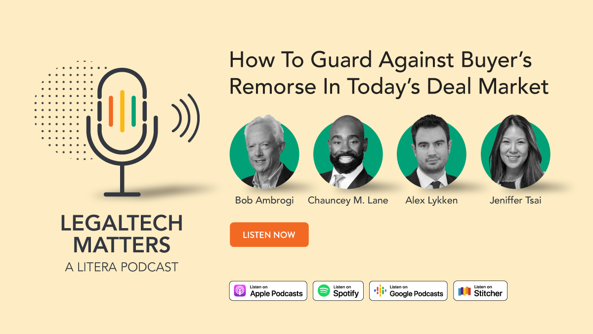 Litera_AI's tweet photo. Bob Ambrogi leads a panel discussion on recent M&amp;A trends, and how shorter timelines and increased uncertainty in valuation multiples have put due diligence and technology usage at the forefront for M&amp;A teams. Click here to listen to the podcast episode: https://t.co/d0ykcjDlqH https://t.co/pGO05l8ozO