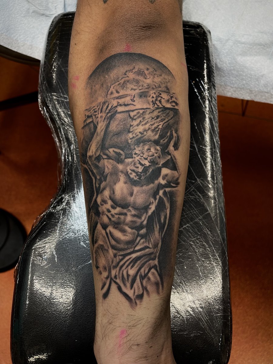 dani61195's tweet photo. Got the chance to do this fun Atlas tattoo for the homie junior .. will be adding more around the arm soon 🤙 https://t.co/AF2qxetW6y