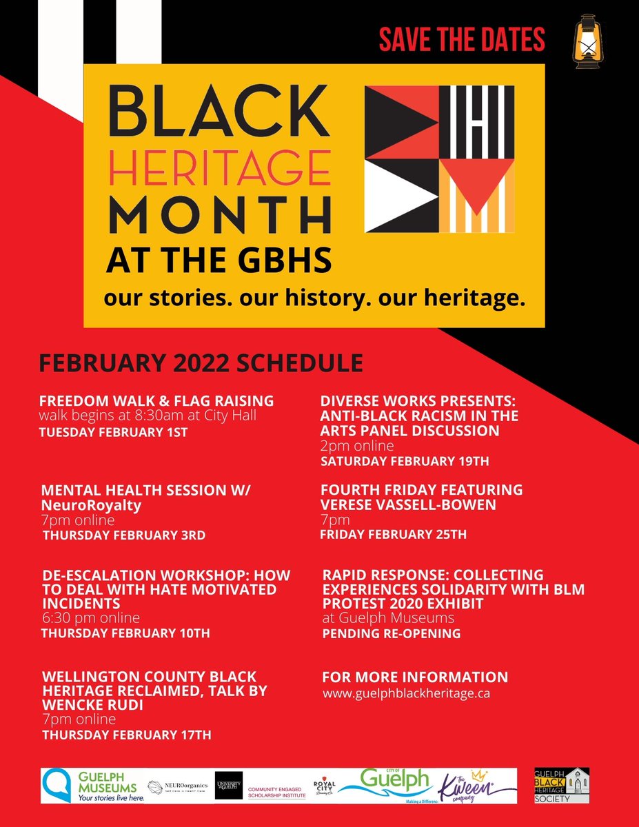 JOIN US for our Black Heritage Month festivities!! We have a great lineup of online events and hope you will join us in celebrating this special time!! #blackheritagemonth #bhm2022 #gbhs #guelphcityhall For more information check out our BHM newsletter : mailchi.mp/guelphblackher…