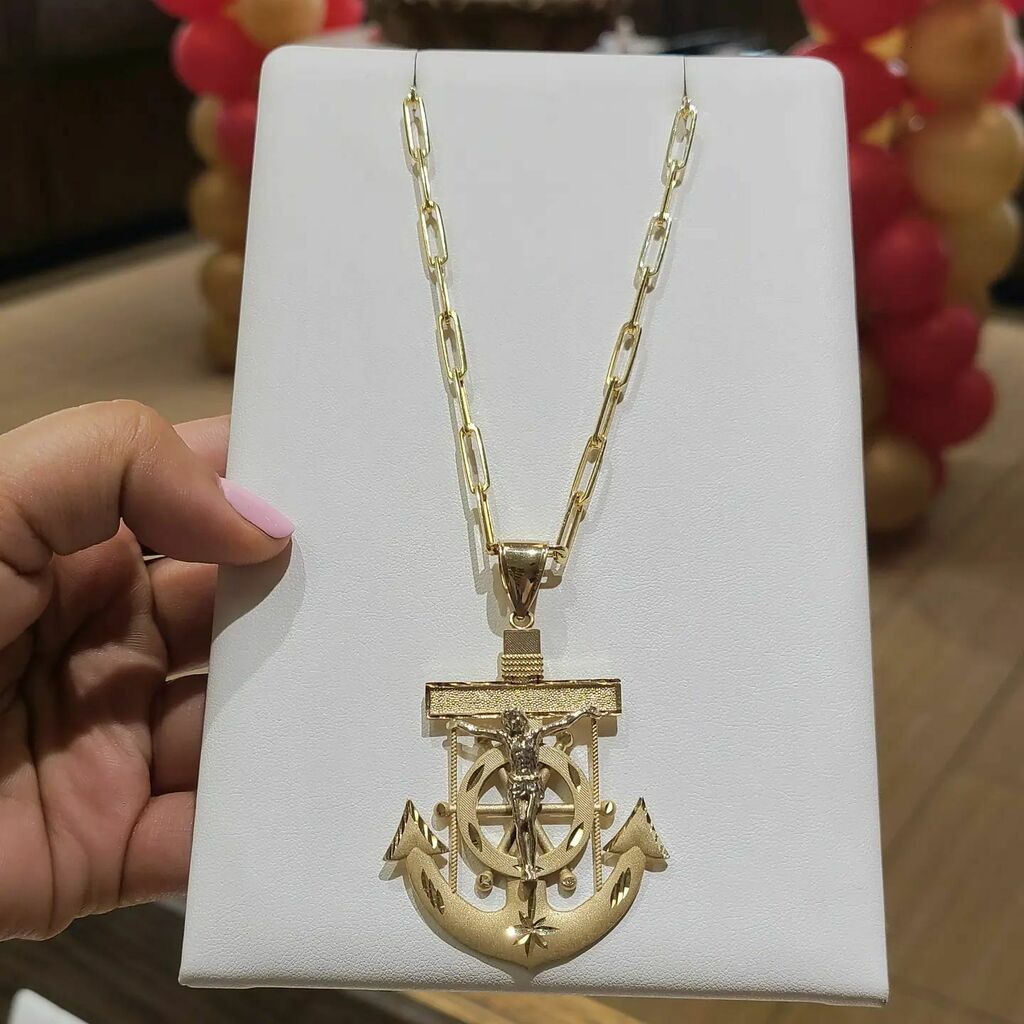 14k Yellow Gold Anchor Crucifix pendant 