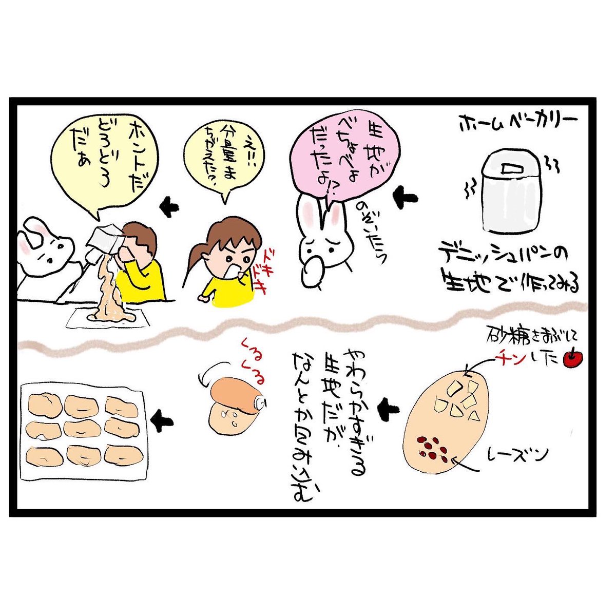 #四コマ漫画
#ホームベーカリー
カラメルアップルパン作ってみた! 