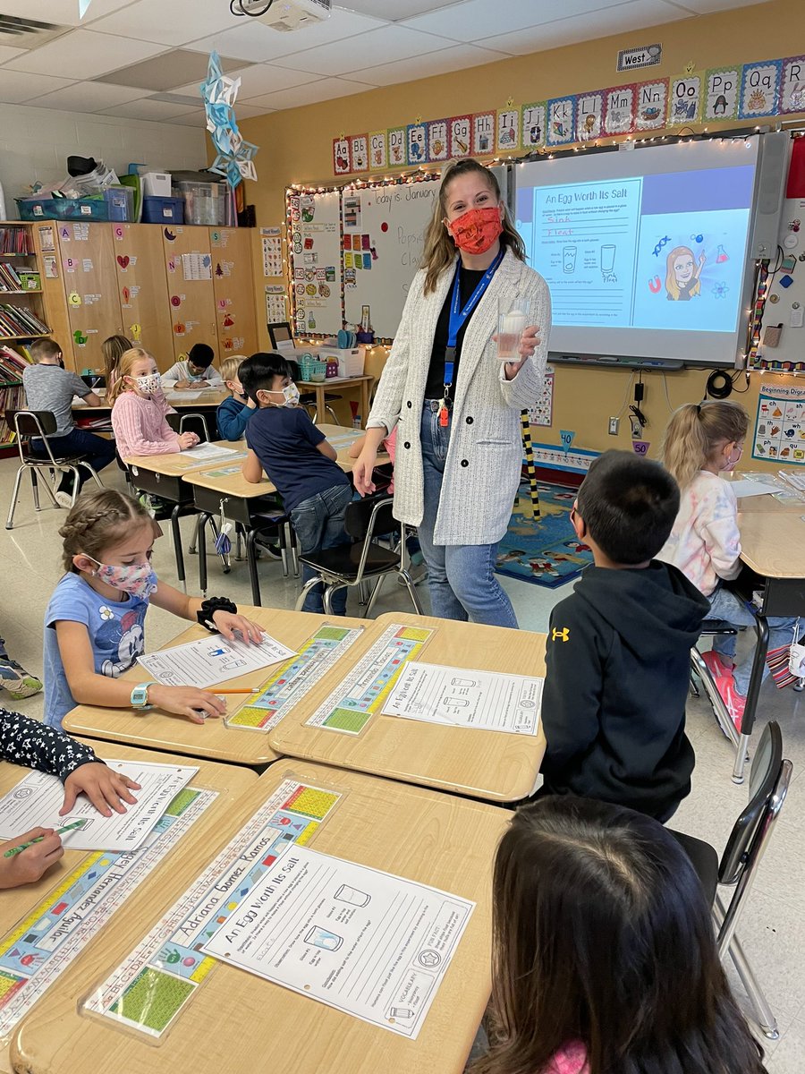 misscdmiller's tweet photo. An “eggcellent” magic trick today! @missadrall took a sinking egg and made it float by changing the water density with salt! @stcatPB https://t.co/Haiu0sRYgj
