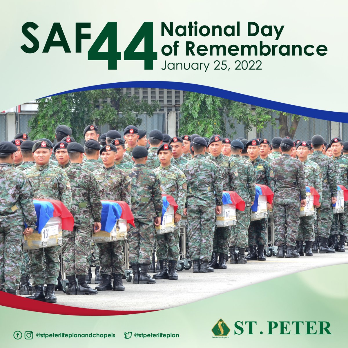 stpeterlifeplan's tweet photo. Let’s remember the heroism, bravery and sacrifice of the fallen Special Action Force 44 during an operation in Mamasapano this National Day of Remembrance.
May God bless and protect them and their families always.
#SAF44
#Fallen44
#BayaniNgBayan https://t.co/C5OitNbHV7