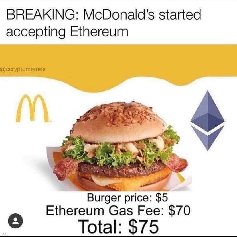 ScarfaceCrypto7's tweet photo. @McDonalds Waiting to pay $75 for a burger using Ethereum https://t.co/f1g9XRU3mX