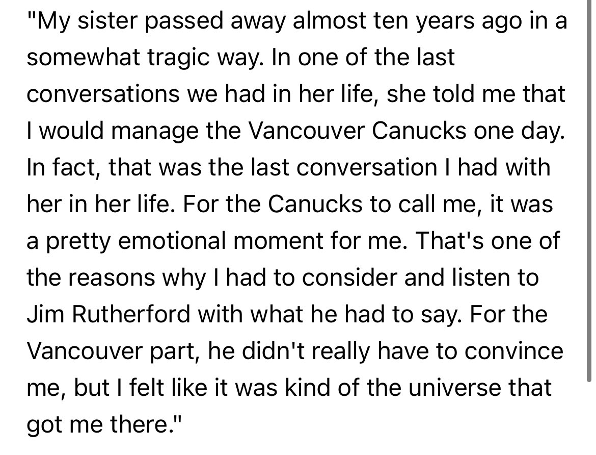 ThomasDrance's tweet photo. Here’s the translated text (per @MAGodin) of Émilie Castonguay’s French language answer about her late sister, who told her in one of their final conversations that she’d manage the #Canucks one day: https://t.co/fw3wD1V5k9