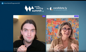 Great chat with <a href="/_janjedlinski/">Jan Jedlinski</a> at #WorldStaffingSummit this morning! Recent reports show #VC investments in #HRTech exceeded $17B in 2022, more than triple last year. There’s a lot of activity but not yet mature &amp; the coming years will bring new ways of working for our industry.