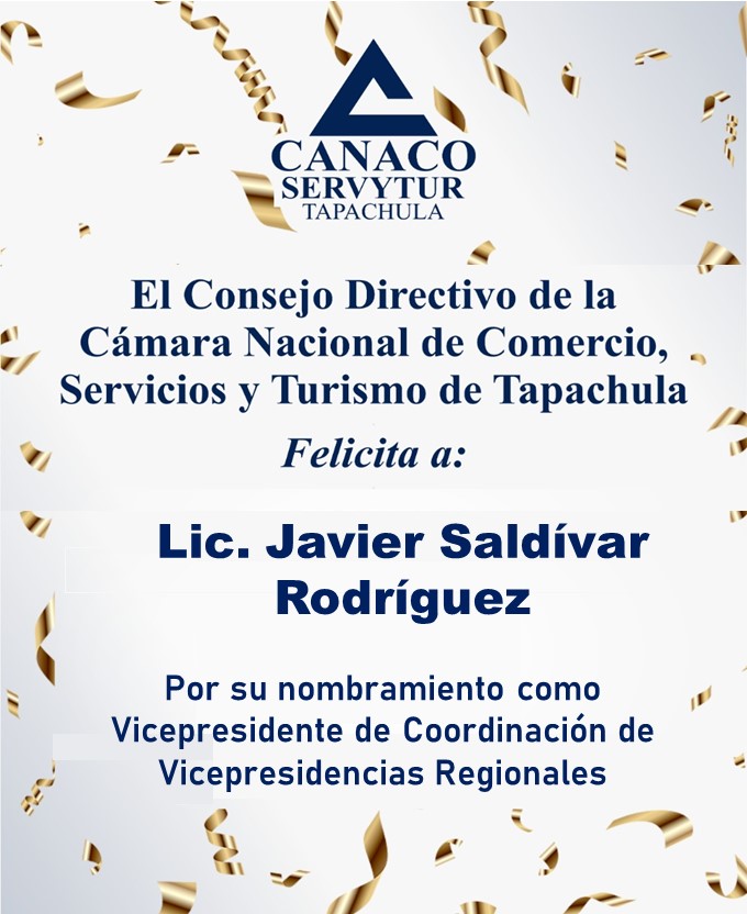 CanacoTapachula's tweet photo. CANACO SERVYTUR TAPACHULA felicita al Lic. Javier Saldívar Rodríguez por su nombramiento como Vicepresidente de Coordinación de Vicepresidencias Regionales !!Muchas Felicidades¡¡
@Concanaco https://t.co/acEMol5KWu