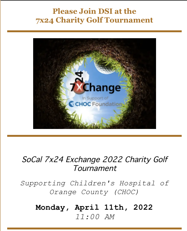 DataSpecialties's tweet photo. Please join us for the first annual SoCal 7X24 golf tournament benefiting CHOC on April 11th. Register now! https://t.co/F8ArkBVwYV #dsi #charitygolf #event #7x24exchange #charityevent #golftournament https://t.co/b6A3gBEiXY