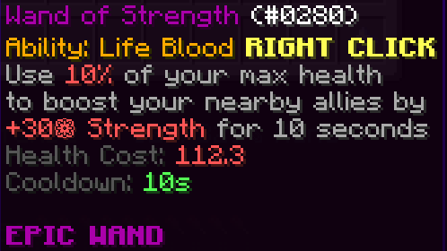 A new mechanic you will see in the nether revamp is items that ability costs aren't mana but are other resources. For example, instead of mana an item could cost 10% of your total health to cast its ability. The wand of strength is an example of this (numbers may not be final).