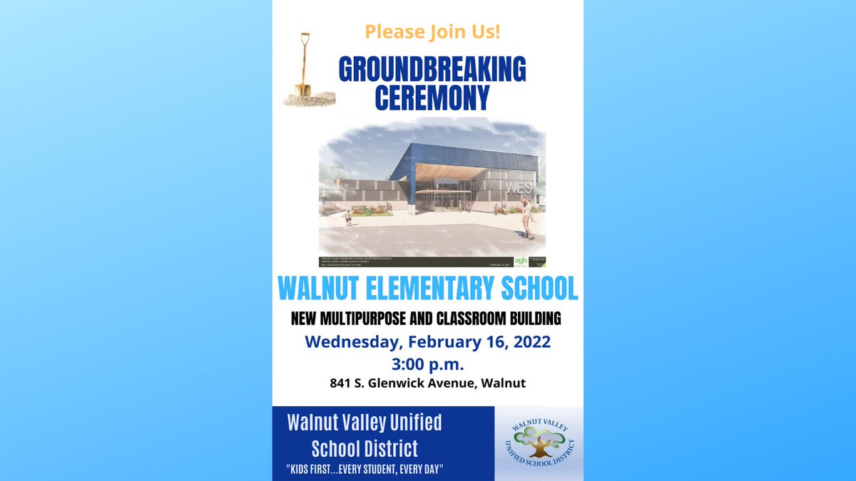 Walnut Valley USD (@wvusd_tweet) on Twitter photo Please Join Us! Groundbreaking ceremony for the NEW <a href="/WalnutColts/">WalnutColts</a> Multipurpose and Classroom Building is set for Wednesday, February 16 at 3:00 p.m. Details at: bit.ly/32tO5oz. Thank you, WVUSD Community! #MeasureWV #KidsFirst #TaxDollarsAtWork Please Join Us! Groundbreaking ceremony for the NEW <a href="/WalnutColts/">WalnutColts</a> Multipurpose and Classroom Building is set for Wednesday, February 16 at 3:00 p.m. Details at: bit.ly/32tO5oz. Thank you, WVUSD Community! #MeasureWV #KidsFirst #TaxDollarsAtWork