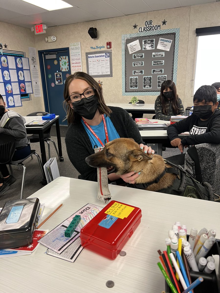 MrsGrajeda4's tweet photo. We had the best visitor today!! Thank you @VVUSDPDOfficer4 for bringing K9 Kodi! That was the best Monday surprise! @Columbia_VVUSD https://t.co/BuehbHqudK