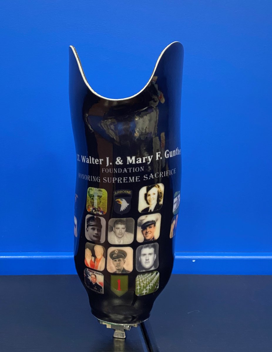 MedicalCenterOP's tweet photo. A custom socket created by Pat in our Boston clinic for a single BK amputee.  It's a tribute to Mr. Gunther's family by setting up The Gunther Foundation Honoring Supreme Sacrifice to provides scholarships for college for kids working on projects involving military veterans. https://t.co/rbGBLyIv87