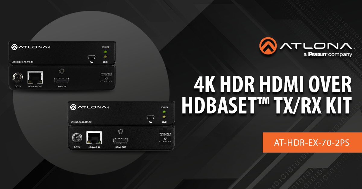 Atlona's tweet image. The HDR-EX-70-2PS is  a 4K HDR HDMI® Extender Over HDBaseT TX/RX Kit. It supports 4K HDR10 and Dolby Vision®, making it an innovative yet practical solution for 4K HDR over HDBaseT™.

Visit our site: bit.ly/3IxxOy3

#presentationsystems #AVTweeps #proAV #4kHDR #4k #HDR