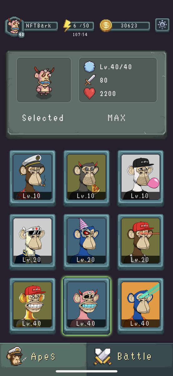 SteveKBark's tweet photo. I just got past level 100 on the @BoredApeYC game and maxed out all my Apes. My thoughts:

1) I’m stoked - this game is fun!

2) Really? There’s 727 other degenerates who have got past level 100?! 😂 https://t.co/lxqEZklGJo