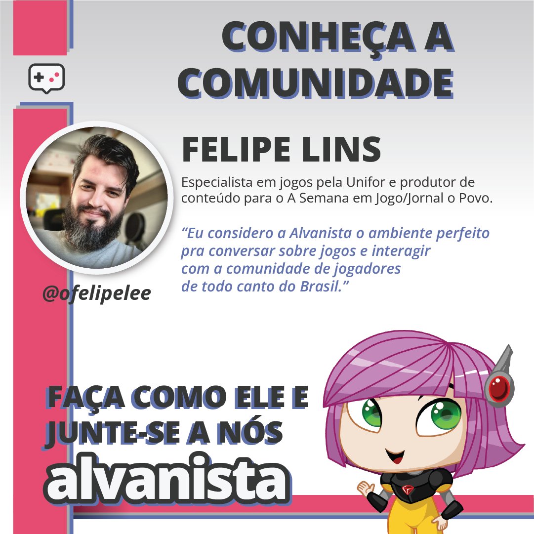 alvanista's tweet photo. "Eu considero a Alvanista o ambiente perfeito pra conversar sobre jogos e interagir com a comunidade de jogadores de todo canto do Brasil." - Felipe Lins

Faça como o Felipe e junte-se a nós na Alvanista!

#games #alvanista #playwinrepeat https://t.co/ETjoXvvXr5