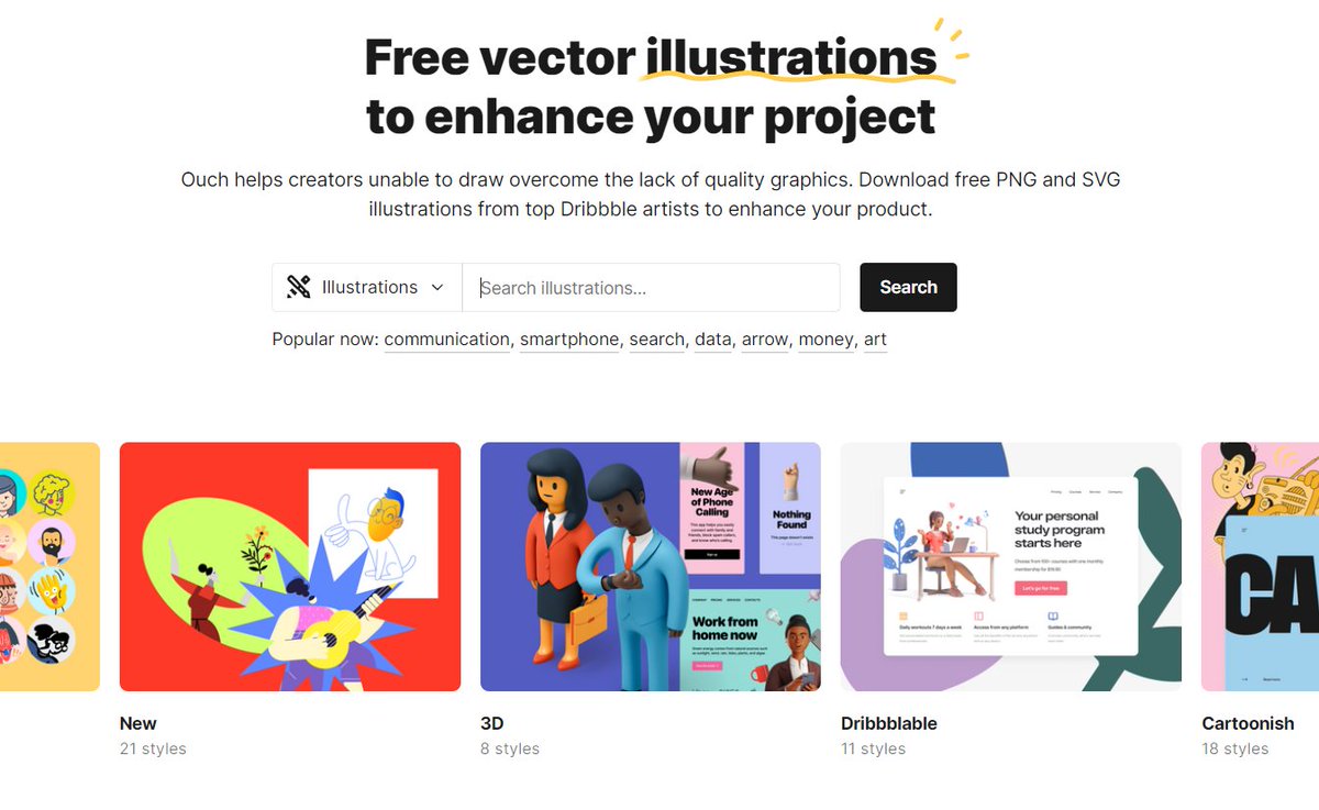 10. Icons8Free/ PaidDescription: Vector illustrations from top Dribbble artists to enhance your product.File format(s): Low-quality PNG for free. Others paidAttribution neededLink:  https://icons8.com/illustrations 