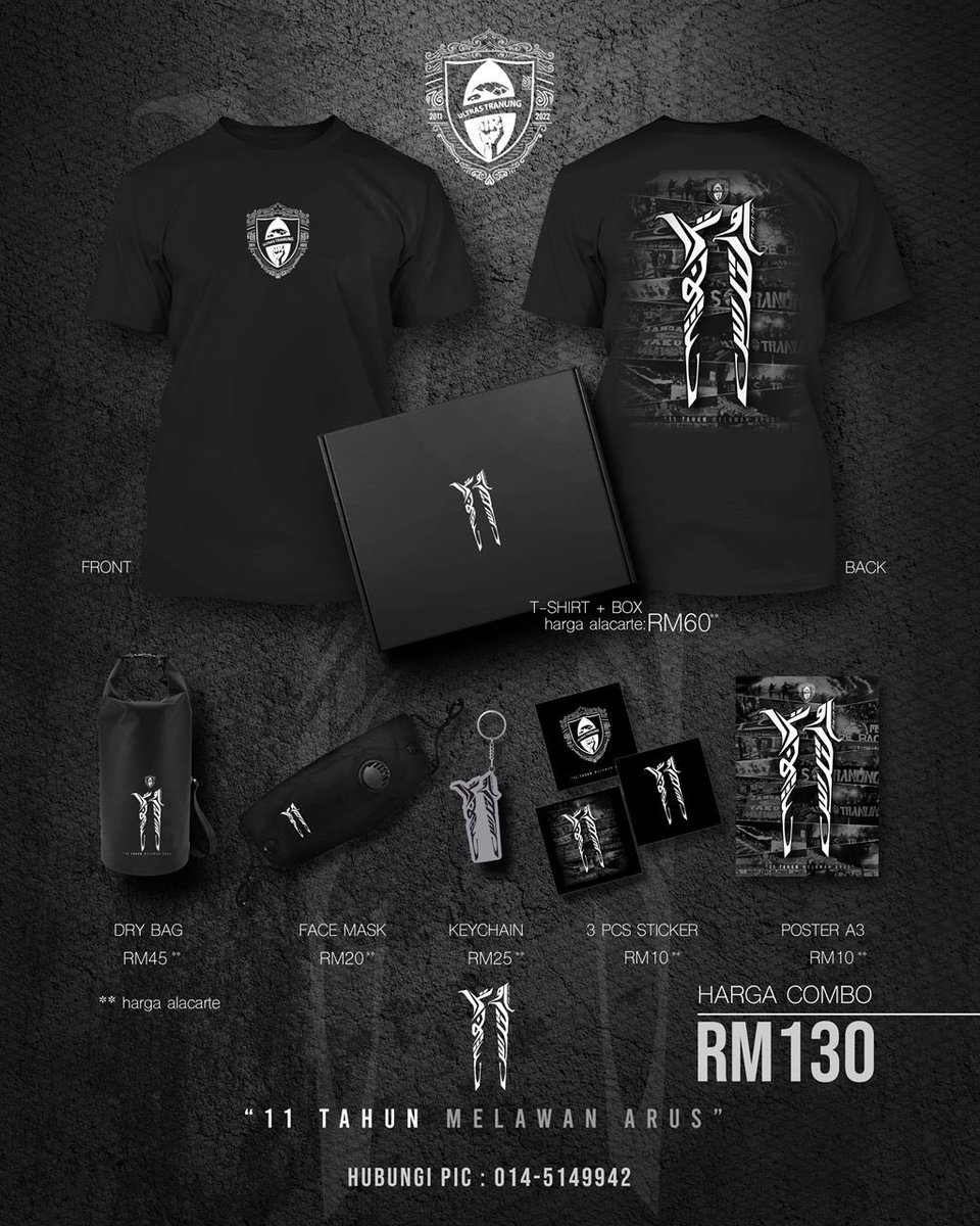 ut_sebe11as's tweet photo. Sempena ulang tahun @UltrasTranung yang ke-11, Sebe11as x Ultras Tranung telah mengeluarkan “Merchandise” edisi khas “11 Tahun Melawan Arus” 

#11TahunMelawanArus https://t.co/EfKaGOmiGt